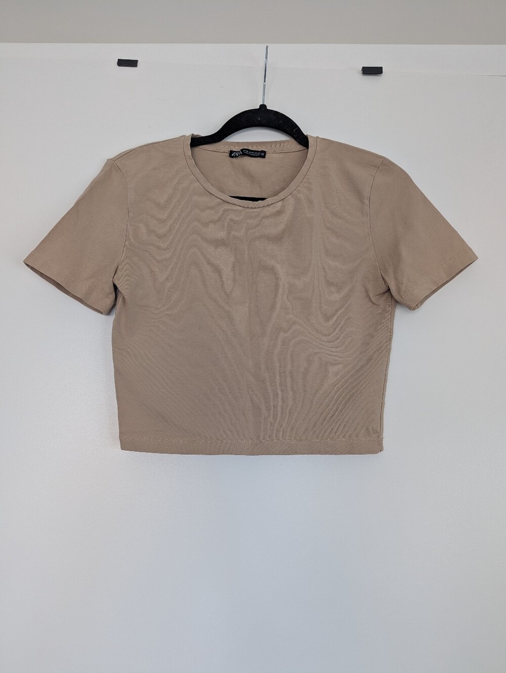 Zara Cropped Crewneck Top - Taupe